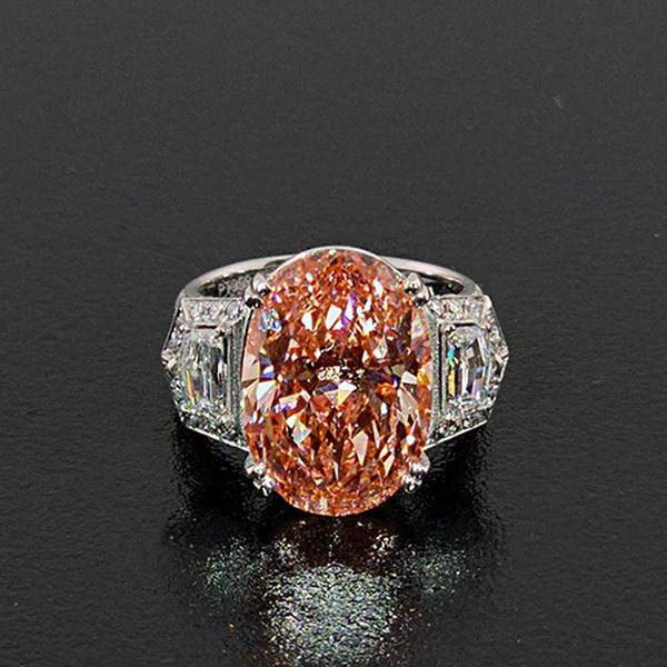 實驗室粉紅彩鑽橢圓女戒10克拉 